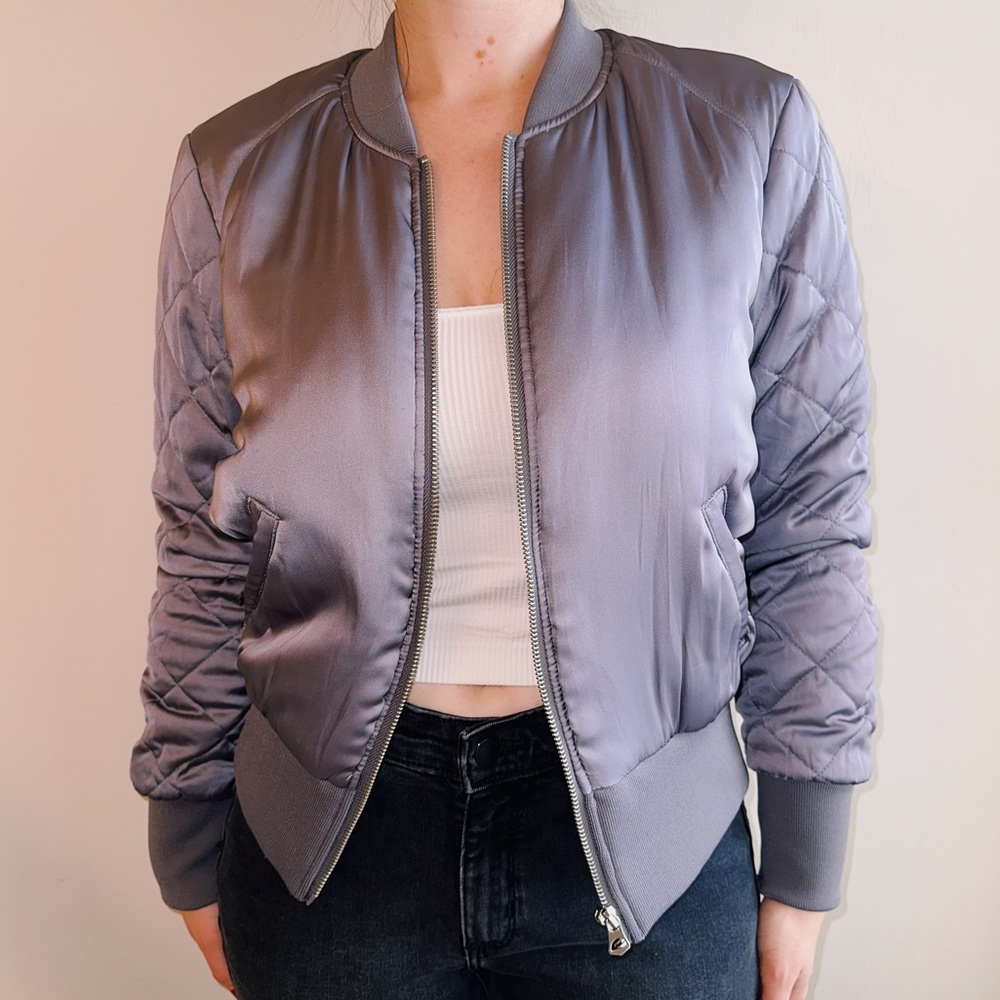 Purple Satin Bomber Jacket
